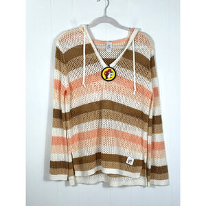 Buc-ee's Beaver Baja Woven Hoodie Lightweight Crochet Oversized Shirt Small New